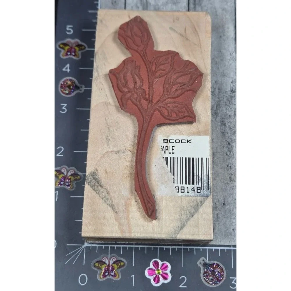 Long Stem Roses Flowers Detailed Rubber Stamp Wood #M9